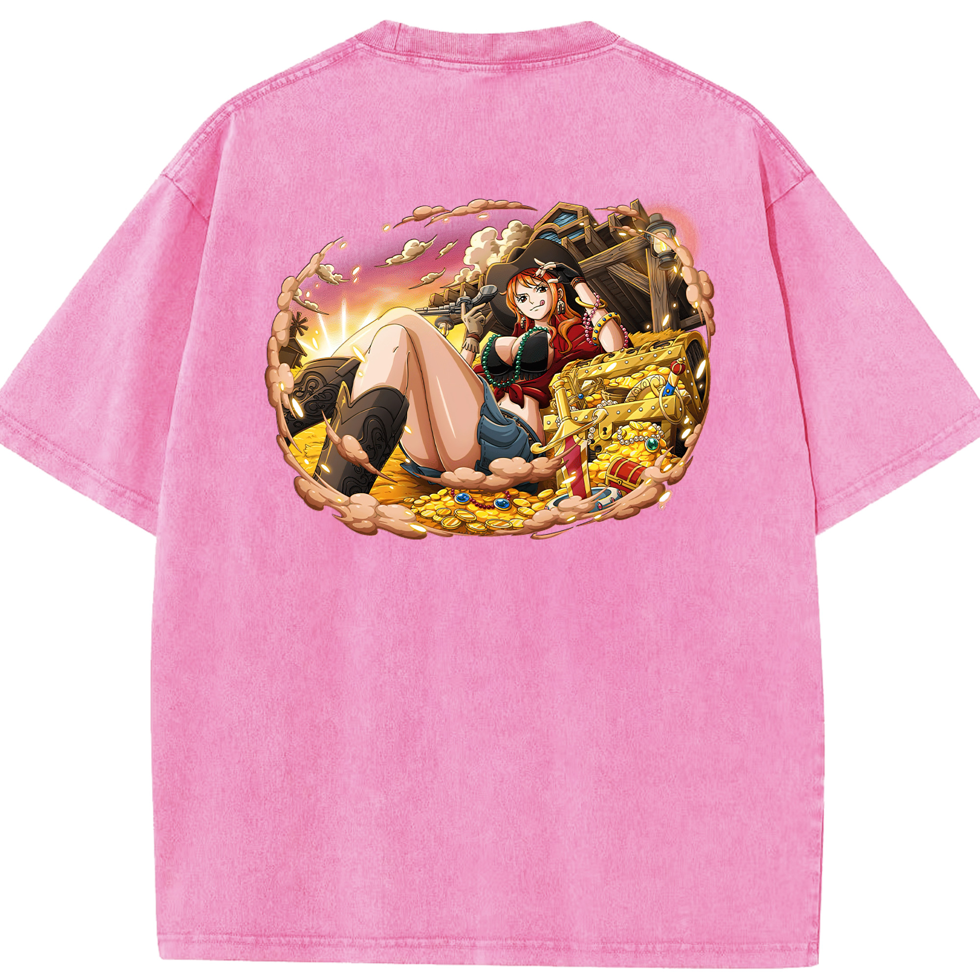 ワンピース ナミ ONE PIECE Nami 綿100% ヴィンテージ風 半袖Tシャツ（背面プリント）